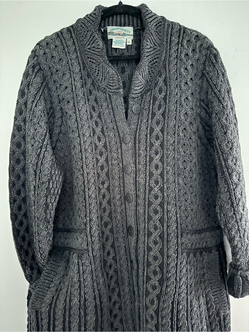 Aran Crafts Ireland 100% Merino Wool Cable Knit Sweater Coat XL - Picture 2 of 10